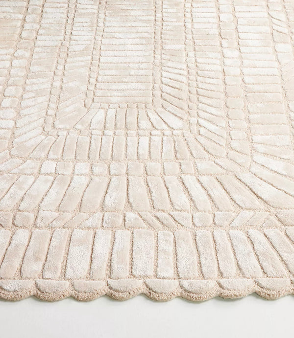 Hand-Tufted Rug – Geometric Block Pattern In Soft Blush Beige Wool & Silk Area Rug | Handmade Rugs For Living Room Bedroom Aesthetics Home Décor Rugs