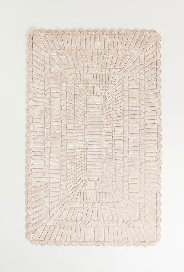 Hand-Tufted Rug – Geometric Block Pattern In Soft Blush Beige Wool & Silk Area Rug | Handmade Rugs For Living Room Bedroom Aesthetics Home Décor Rugs
