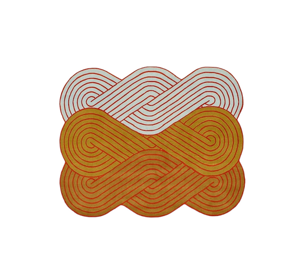 Hand-Tufted Wool Rug - Wave Pattern in White, Orange & Mustard | Modern Artistic Handmade Area Rugs For Living Room Bedroom Aesthetics Home Décor Rugs