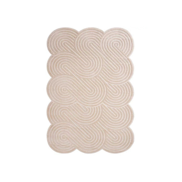 Hand-Tufted Wool Rug – Ivory Sculpted Wave Pattern | Modern Minimalist Textured Handmade Area Rugs For Living Room Bedroom Aesthetics Home Décor Rugs