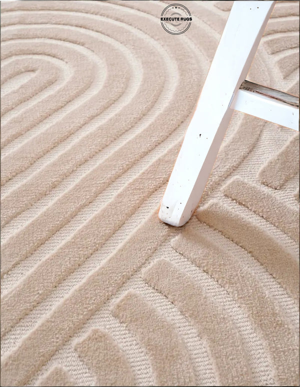 Hand-Tufted Wool Rug – Ivory Sculpted Wave Pattern | Modern Minimalist Textured Handmade Area Rugs For Living Room Bedroom Aesthetics Home Décor Rugs