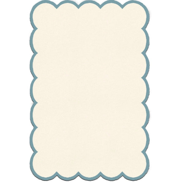 Hand-Tufted Rug – Ivory Base with Teal Blue Scalloped Border Rug | Handmade Wool Area Rugs For Living Room Bedroom Aesthetics Home Décor Rugs