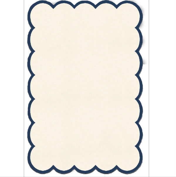 Hand-Tufted Rug – Ivory Base with Teal Blue Scalloped Border Rug | Handmade Wool Area Rugs For Living Room Bedroom Aesthetics Home Décor Rugs