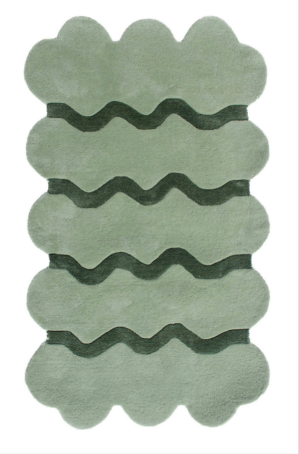 Irregular Hand-Tufted Rug – Sage Green With Dark Green Wave Stripes Handmade Wool Area Rugs For Living Room Bedroom Aesthetics Home Décor Rugs