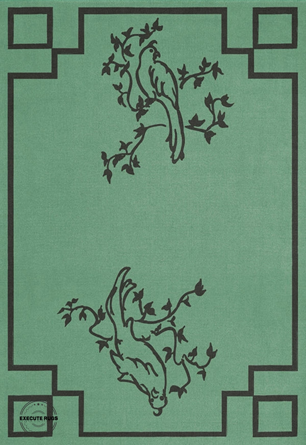 Chinoiserie Hand-Tufted Parrot Green Rug | Handmade Wool Area Rugs For Living Room Bedroom Aesthetics Home Décor Custom Large Rugs