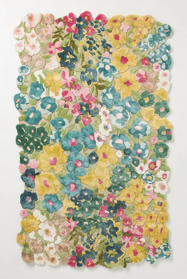 Anthropologie Hand-Tufted Cassia Golden Yellow Rug | Handmade Multicolored Wool & Silk Area Rugs For Living Room Bedroom Aesthetics Home Décor Custom Large Rugs