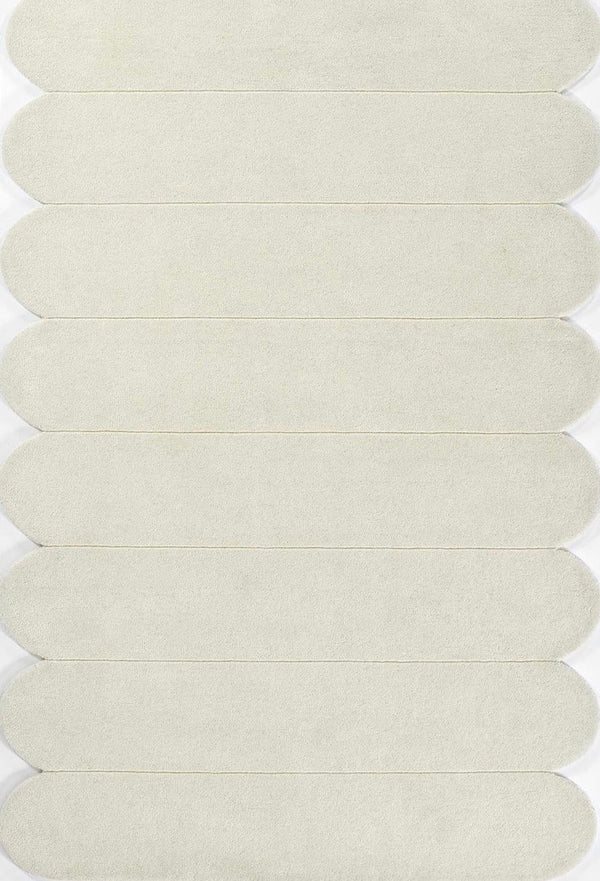 Hand-Tufted Irregular Rug – Minimalist Scalloped Stripe In Soft Ivory Handmade Wool Area Rugs For Living Room Bedroom Aesthetics Home Décor Rugs