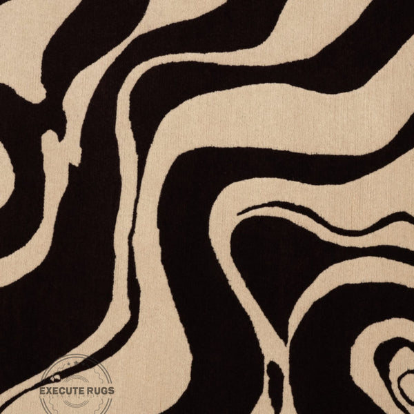 Hand-Tufted Black & Ivory Fluid Stripes Rugs | Modern Abstract Melting Designer Rug Handmade Wool Area Rugs For Living Room Bedroom Aesthetics Home Décor Rugs