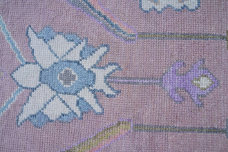 Modern Oushak Rug – Ivory Border & light Pink Accent Rug Handmade Turkish Knots | Colorful Wool Area Rugs For Any Room