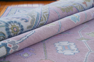 Modern Oushak Rug – Ivory Border & light Pink Accent Rug Handmade Turkish Knots | Colorful Wool Area Rugs For Any Room
