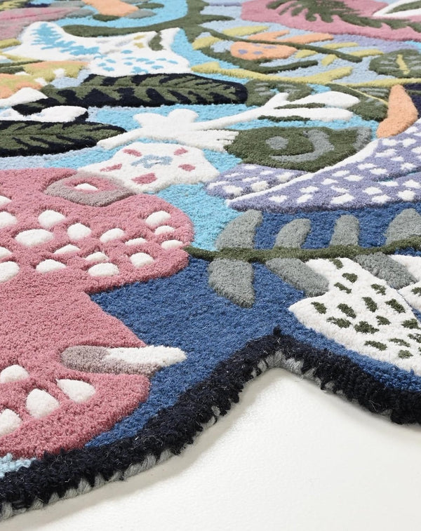 Hand-Tufted Brand New Floral Multicolored Irregular Shape Rug | Woolen Handmade Area Rugs For Living Room Bedroom Aesthetics Home Décor Rugs
